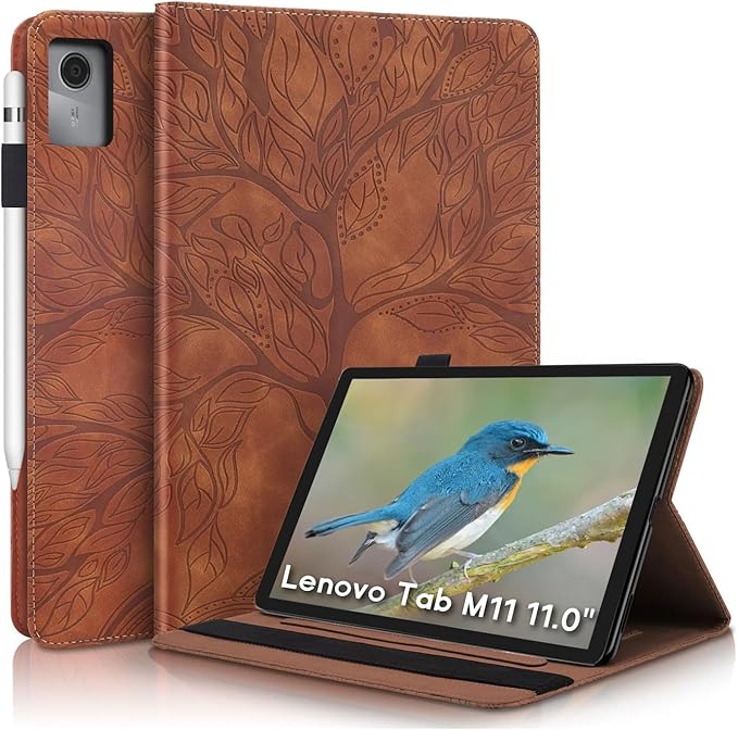 Portfolio Cover for Lenovo Tab M11 / K11, Unique Tree Design with Card Slots, Slim and Lightweight with Magnetic Auto Sleep, Precise Cutouts Case Compatible with Lenovo Tablet M11 TB-330FU Brown