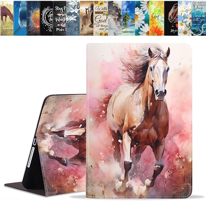 Case for Samsung Galaxy Tab S10 Lite / S10 FE / S9 FE 10.9-Inch / S9 11-Inch, Slim Lightweight PU Leather Stand Cover with Auto Wake/Sleep, Watercolor Art Horse