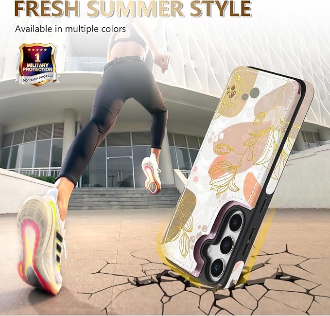 NNH Compatible with Samsung Galaxy S25 Wallet Case with RFID Blocking Card Slots Folio Flip PU Leather Kickstand Double Magnetic Clasp Design Cover for Galaxy S25(6.2 inch-Morandi Line Flower)