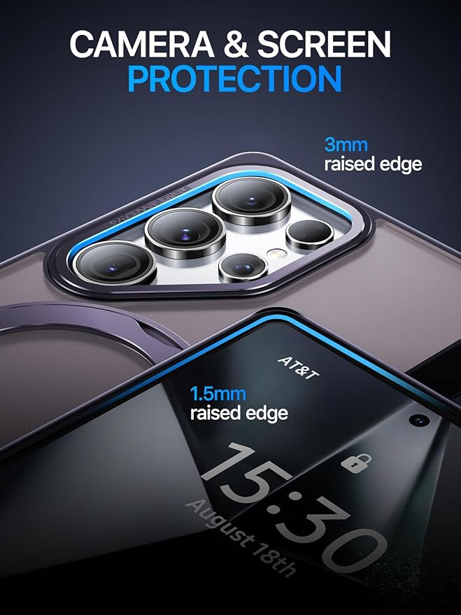 QTlier Phone case for Galaxy S24 Ultra& S25 Ultra- 360 Rotatable Magnetic Ring Stand, Military-Grade Protection, Raised Camera Frame (Purple, S25 Ultra)