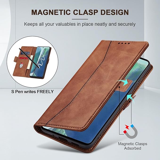 Jasonyu Flip Wallet Case for Samsung Galaxy Note 20,Leather Magnetic Folio Cover with Card Holder,Kickstand - TPU Shockproof Durable Protective Phone Case,Brown
