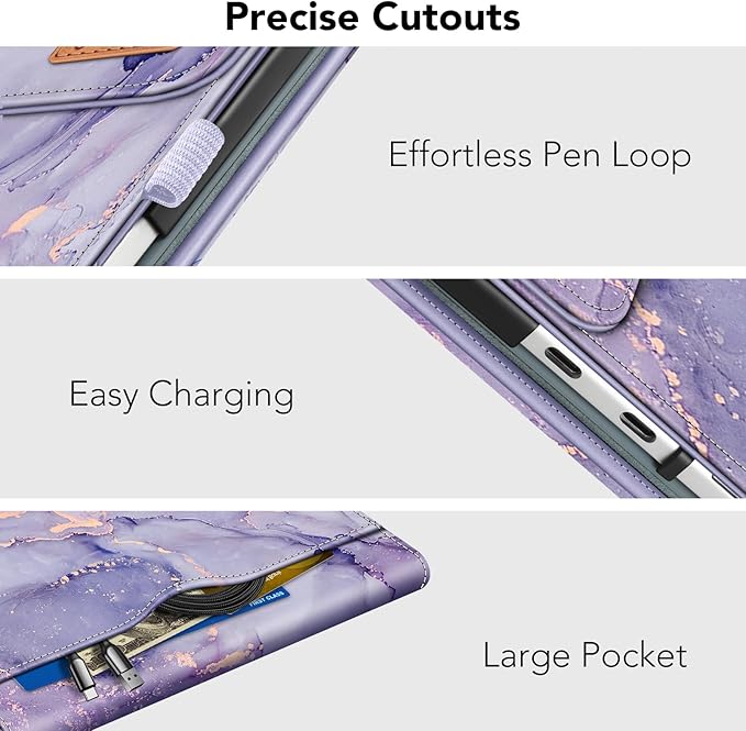 Fintie Case for Microsoft Surface Pro 12 Inch 1st Edition (2025), Multiple Angle Viewing Portfolio Business Cover with Pocket & Stylus Holder, Compatible with Type Cover Keyboard (Lilac Marble)