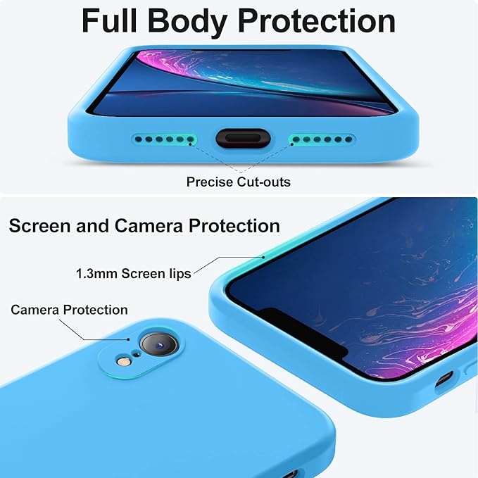Vooii Compatible with iPhone XR Case, Upgraded Liquid Silicone with [Flat Edges] [Camera Protection] [Soft Anti-Scratch Microfiber Lining] Phone Case for iPhone 10 XR 6.1 inch - Blue