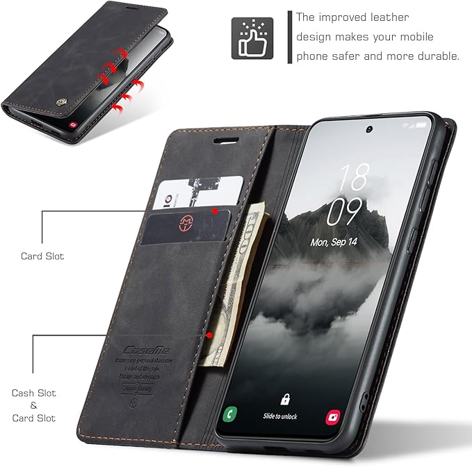 for Samsung Galaxy S24 FE 5G Case, Flip Wallet Leather Case with Card Holder Magnetic Closure Shockproof Kickstand Protective Phone Cases Cover for Galaxy S24 FE, Black