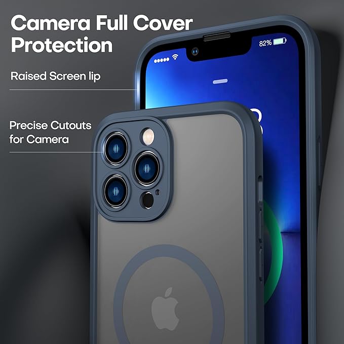 ImpactStrong Magnetic Guard Designed for iPhone 13 Pro Case [Camera Protection] [Military Grade Drop Tested] [Compatible with MagSafe] Slim Translucent Matte Phone Case (6.1") - Navy Blue