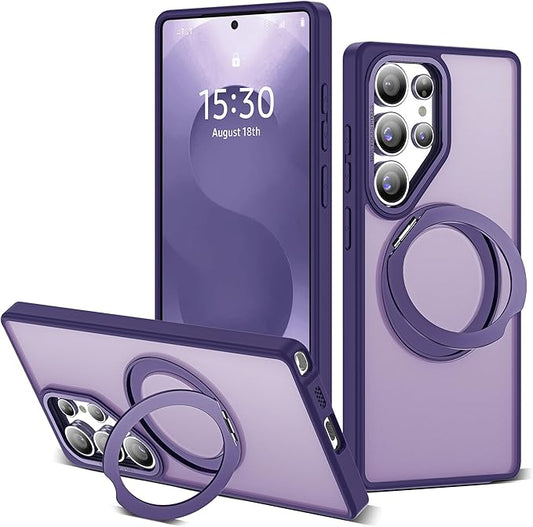 for Samsung Galaxy S25 Ultra Case with 360°Rotatable Magnetic Ring Stand Compatible with Mag-Safe Military Protection Shockproof Matte Translucent Phone Cases for S25 Ultra 6.9",Dark Purple