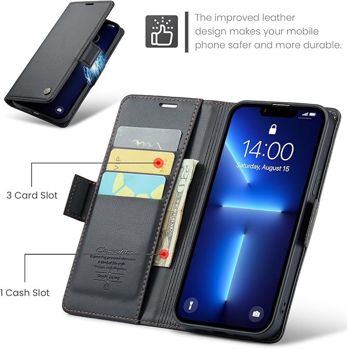 for iPhone 13 Pro Max Case, Premium PU Leather Wallet Case Flip Cover with [RFID Blocking][Card Holder][Stand Function] Shockproof Protective for iPhone 13 Pro Max, Black