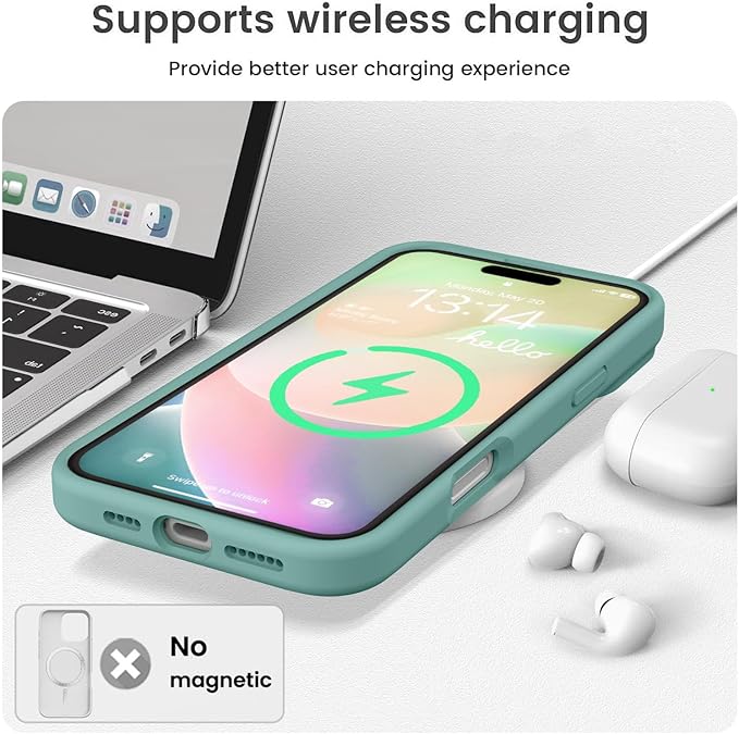 Vooii Compatible with iPhone 16 Case, Liquid Silicone Upgrade [Camera Protection] [Soft Anti-Scratch Microfiber Lining] Shockproof Phone Case for iPhone 16 6.1 inch - Pine Green