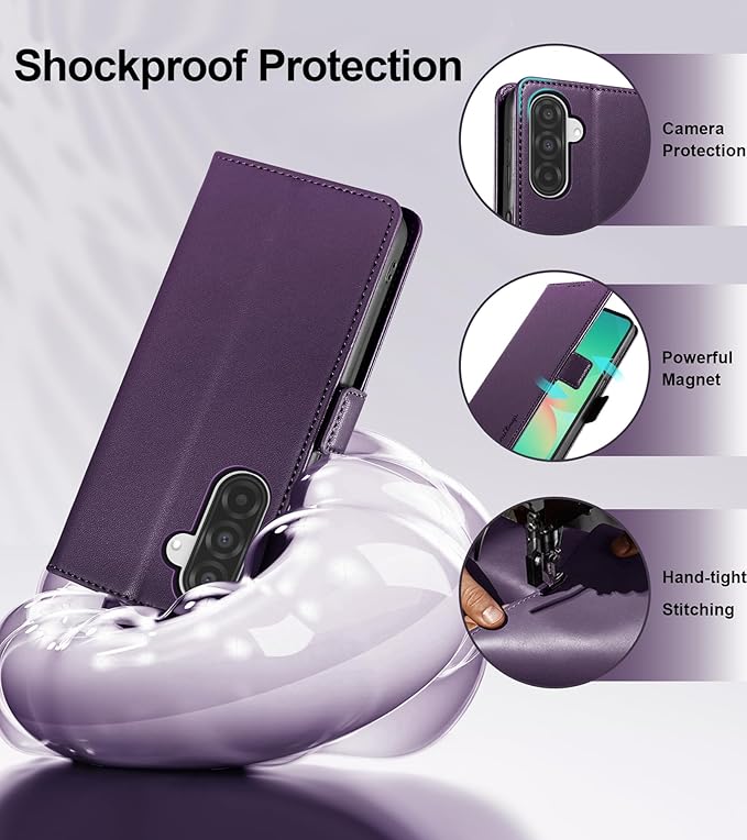 Wallet Flip Case for Samsung Galaxy A26 5G - [RFID Blocking] Luxury PU Leather Card Holder Magnetic Phone Cover with Kickstand,Shockproof Protective Case,Purple