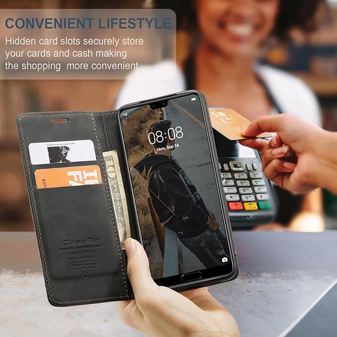 for Huawei P20 Case, Flip Wallet Leather Case with Card Holder Magnetic Closure Shockproof Kickstand Protective Phone Cases Cover for Huawei P20,Black