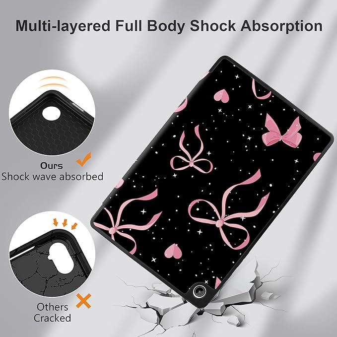 MEEgoodo Case for Samsung Galaxy Tab A9 Plus 11 inch Cover 2024 2023 with S Pen Holder, A9+ Smart Tablet Cases with Leather Trifold Stand+Soft TPU Back Shell+Smart Auto Wake/Sleep, Pink Ribbons Bows