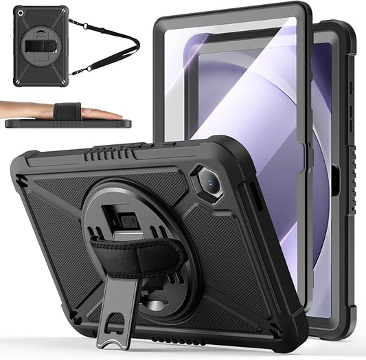 ZtotopCases for Samsung Galaxy Tab A9+ / a9 Plus 11'' 2023 (SM-X210/X216/X218), Shockproof Hard Duty Case with Screen Protector+360 Rotating Hand Strap&Stand+Shoulder Strap for Tab A9+ Tablet, Black