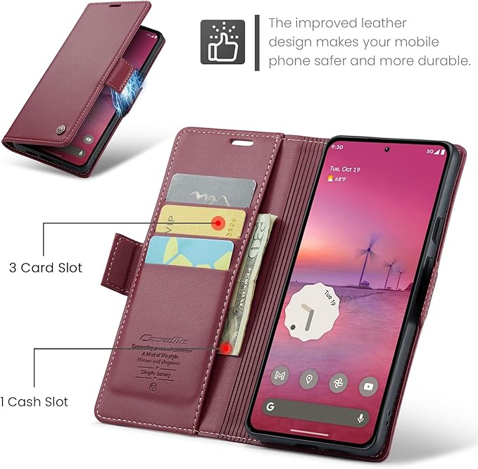 for Google Pixel 9 Pro XL Case, Premium PU Leather Wallet Case Flip Cover with [RFID Blocking][Card Holder][Stand Function] Shockproof Protective for Google 9 Pro XL, Red
