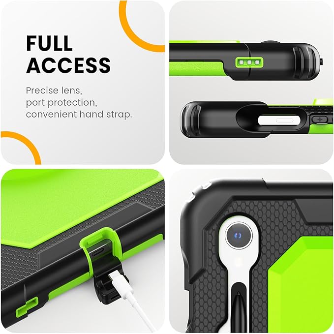 Timecity Case for Samsung Galaxy Tab S10 FE/ S9 FE 5G 10.9 Inch/ S9 11 Inch - Heavy Duty Protective Cover with Screen Protector, Rotating Stand, Shoulder Strap & S Pen Holder | Kids-Friendly, Green