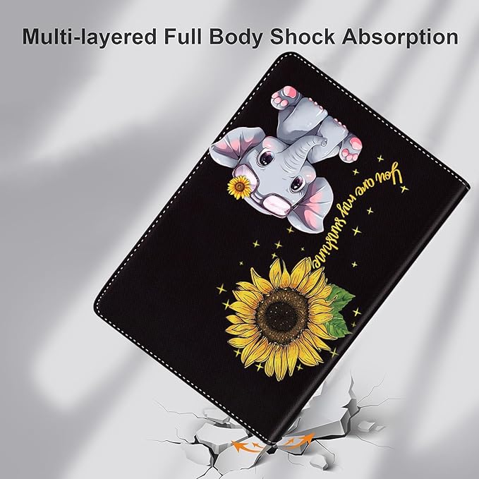 Case for Samsung Galaxy Tab A9 Plus 11 inch 2023，Slim Fit Foldable Standing Cover Case with Auto Sleep/Wake for Galaxy Tab A9+ 11’2023 (SM-X210/X216/X218)，Cute Elephant and Sunflower