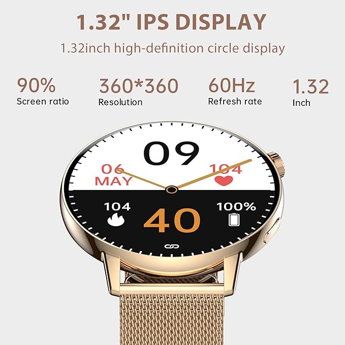 Smart Watch for Women (Make/Answer Call),1.32" HD Touch Screen Watchs for Android and iOS Phones Compatible, Fitness Tracker with Heart Rate/Sleep Monitor/AI Voice/IP68 Waterproof, Gold(3 Bands)