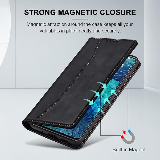 Jasonyu Flip Wallet Case for Samsung Galaxy S20 FE 5G,Leather Magnetic Folio Cover with Card Holder,Kickstand - TPU Shockproof Durable Protective Phone Case,Black