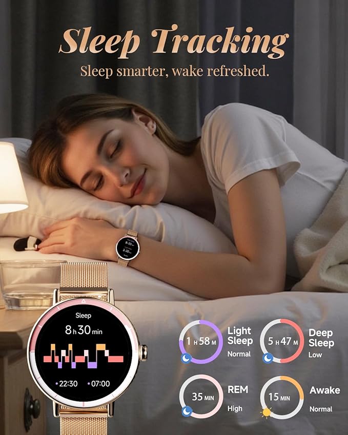 Smart Watch for Women with Two Bands, Fitness Tracker Watch, Heart Rate Monitor, Step Counter, Android & iOS Phones Compatible, Answer/Make Calls, HD Touchscreen, IP68 Waterproof, Rose Gold