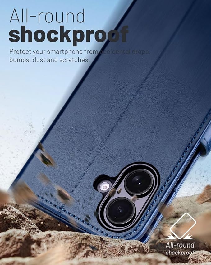 OCASE Compatible with iPhone 16 Wallet Case, PU Leather Flip Folio Case with Card Holders RFID Blocking Kickstand [Shockproof TPU Inner Shell] Phone Cover 6.1 Inch 2024, Blue