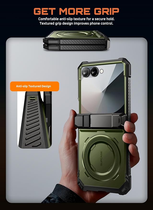 SUPCASE for Samsung Galaxy Z Flip 7 Case with Stand & Front Screen Protector (Unicorn Beetle Grip), [Support MagSafe] [Hinge Protection] Full Body Military-Grade Rugged Back Phone Cover, Guldan