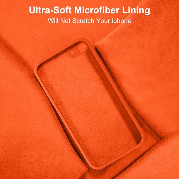 Vooii for iPhone SE Case 2022/3rd/2020,iPhone 8/7 Case, Upgraded Liquid Silicone with [Flat Edges] [Camera Protection] [Soft Anti-Scratch Microfiber Lining] Phone Case for iPhone SE - Neon Orange