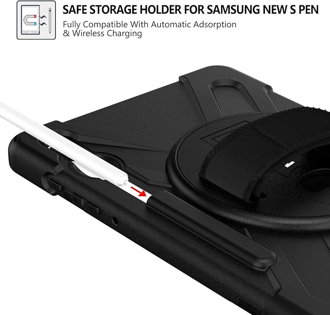 BRAECN for Galaxy Tab S6 Case,[Support S Pen Wireless Charging] Heavy Duty Shockproof Case with Pen Holder,Hand Strap,Shoulder Strap,Kickstand for Galaxy Tab S6 10.5 2019 SM-T860/T865/T867-Black