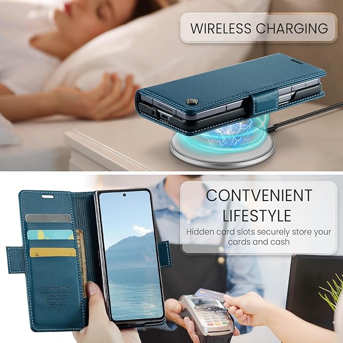 for Samsung Galaxy Z Fold 6 Case, Premium PU Leather Wallet Case Flip Cover with [RFID Blocking][Card Holder][Stand Function] Shockproof Protective for Samsung Galaxy Z Fold 6, Blue