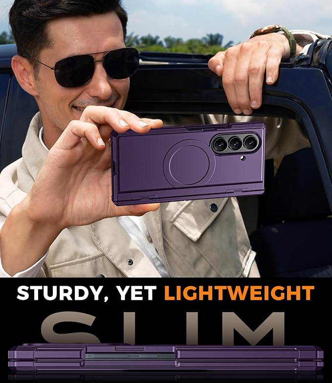 for Samsung Galaxy Z-Fold-7 Case: Magnetic Shockproof Rugged [Dual-Stand] [MIL-Grade Hinge Protection] [Fit for Magsafe] [Anti Spy] Full-Body Silicone Women Men Cover for ZFold 7 5G 2025(Purple)