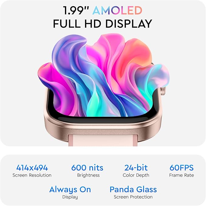 OCTANDRA Beyond VeryFit Smart Watch for Men Women 1.99" AMOLED Screen AI Voice 3ATM Fitness Tracker Watch Heart Rate/Blood Pressure/Oxygen Saturation/Stress/Step/Sleep Monitor (GTX12) (Pink)