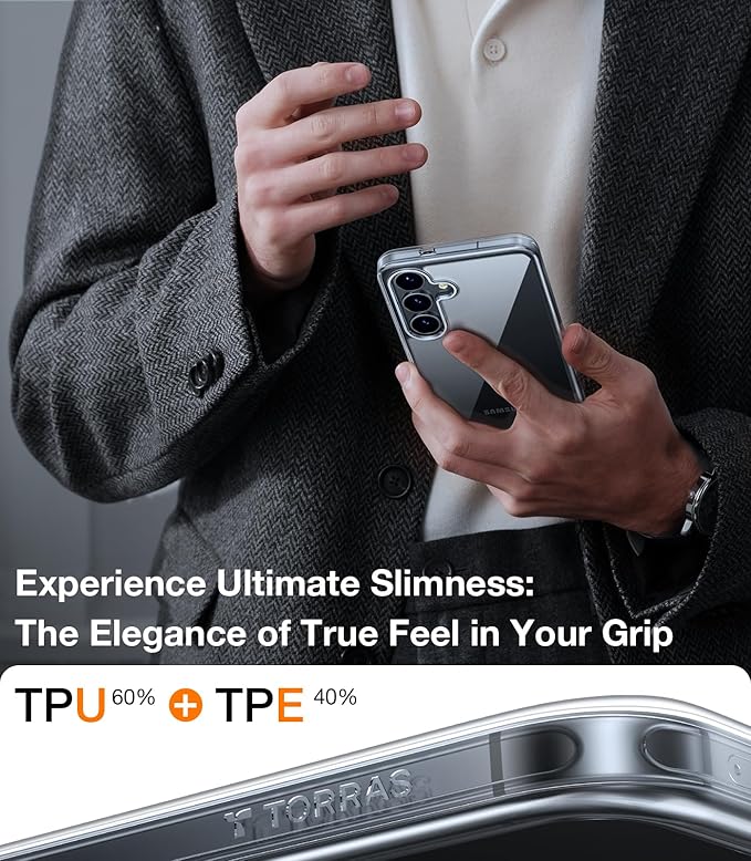 TORRAS Guardian Shockproof for Samsung Galaxy S25 Case, [12FT Military Grade Drop] Thin & Soft Touch for Samsung S25 Case, Transparent Protective Slim Case for Samsung S25, Diamond Clear