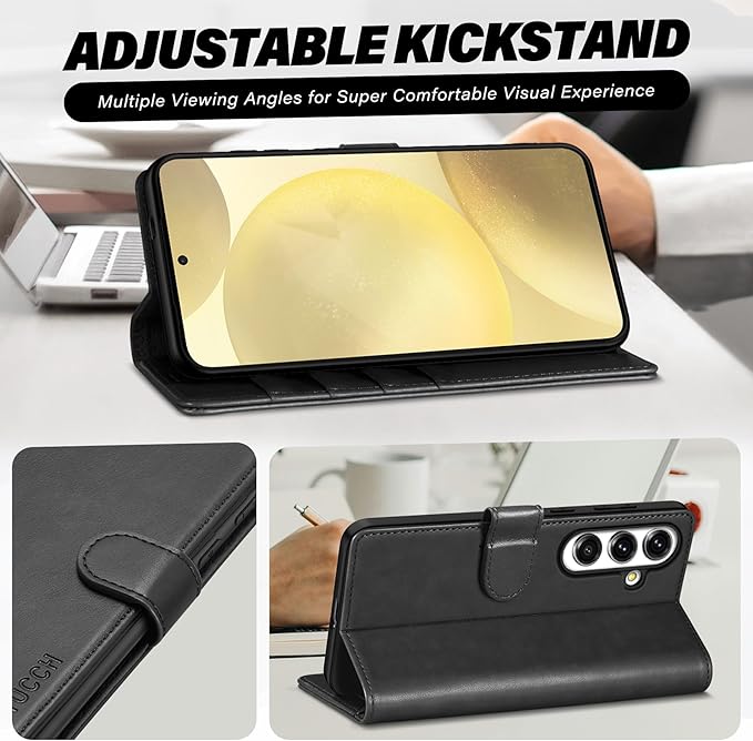 TUCCH Case Wallet for Galaxy S25 5G, Kickstand [RFID Blocking] Card Holder, Folio Magnetic PU Leather [TPU Shockproof Interior Case] Protective Folio Cover Compatible with Galaxy S25 6.2" 2025, Black