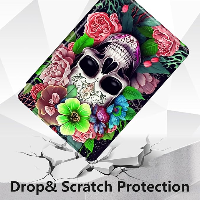 Case for Lenovo Tab M10 Plus 10.3", 360 Degree Rotating Folding Stand,with Auto Sleep/Wake Case for Lenovo Tab M10 Plus (2020 2nd Gen) TB-X606F/TB-X606X 10.3" FHD Tablet,Skull Pink Rose Flower