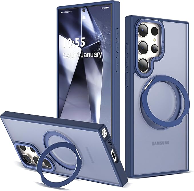 Compatible with Samsung Galaxy S24 Ultra Case with 360Rotatable Magnetic Ring Stand Compatible with Mag-Safe Military Protection Matte Translucent Phone Cases for S24 Ultra 6.8",Blue