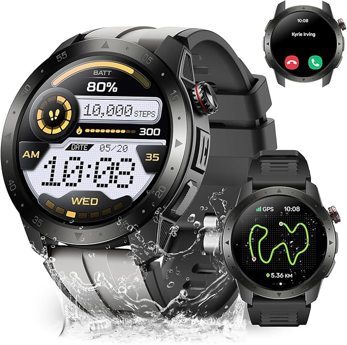 Military Smart Watches for Men Built-in GPS(Answer/Make Calls), 1.43" AMOLED Screen with Compass, Altitude, Barometer, 3ATM Waterproof, Fitness Watch with Health Monitor for Android iOS