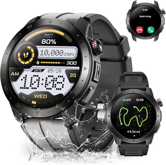 Military Smart Watches for Men Built-in GPS(Answer/Make Calls), 1.43" AMOLED Screen with Compass, Altitude, Barometer, 3ATM Waterproof, Fitness Watch with Health Monitor for Android iOS