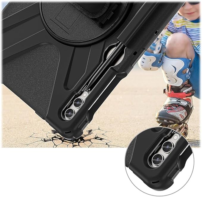 Sahara Defense-X Series Case for Samsung Galaxy Tab S10+, S9+, S9 FE+, S8+, Black, Rugged Shockproof Protective Cover with Hand Strap, Kickstand, Shoulder Strap, Hard Shell (TB00334)