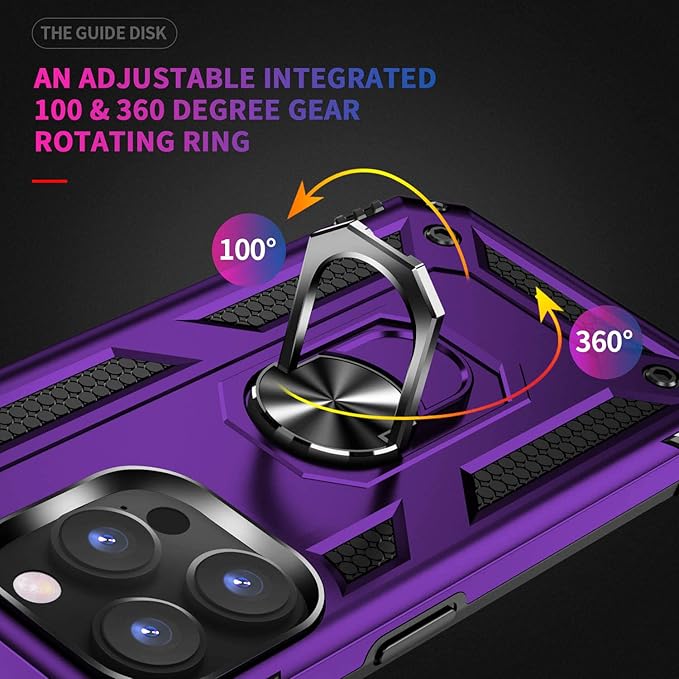 ADDIT Phone Case for iPhone 14 Pro Max Case,with Kickstand Ring,Adjustable Stand,Military Grade,Heavy Duty Protection,Shockproof,Anti-Fingerprint,Support Magnet Car Mount,Purple