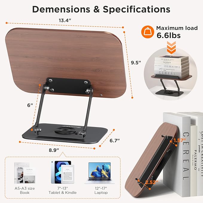 BEAUTRIP Book Stand for Reading, Foldable Book Holder for Desk Hands Free, Display Stand for Office, Kitchen, Cookbooks, Textbook, Recipe, Magazines, Tablets and Laptops