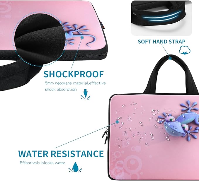 iColor 14-15.6 inch Laptop Bag Sleeve Handle Chromebook Case Holder Pouch Notebook Sleeve Neoprene Cover Soft Carrying Travel Case Cute Gecko ICB-20