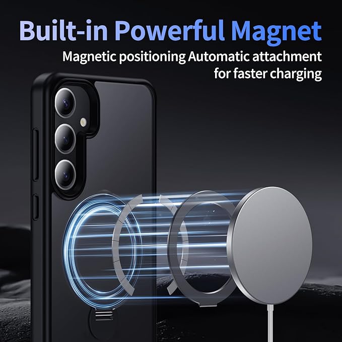 for Samsung Galaxy S25+ Plus Case,Compatible with Magsafe [Wireless Charging],with 360°Rotatable Magnetic Ring Stand Matte Translucent Slim Soft Edge Phone Kickstand,Black