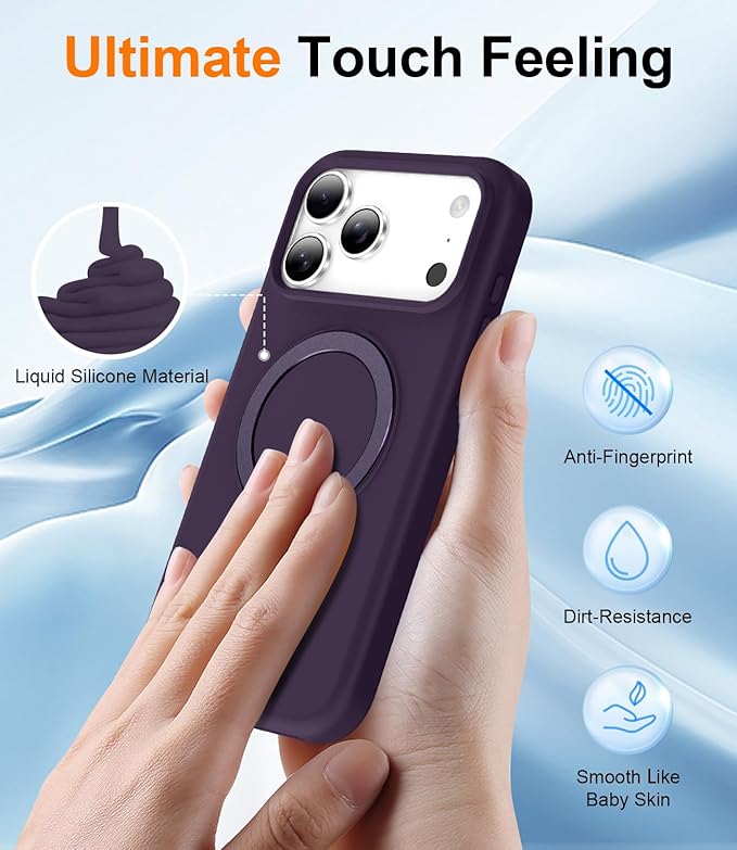 ZHK Liquid Silicone Designed for iPhone 17 Pro Max Case with Magnet Stand, [Precise Camera Lens Protection][Mil-Grade Drop Shockproof][Soft Anti-Scratch Microfiber Lining] Slim Fit Cover, Purple