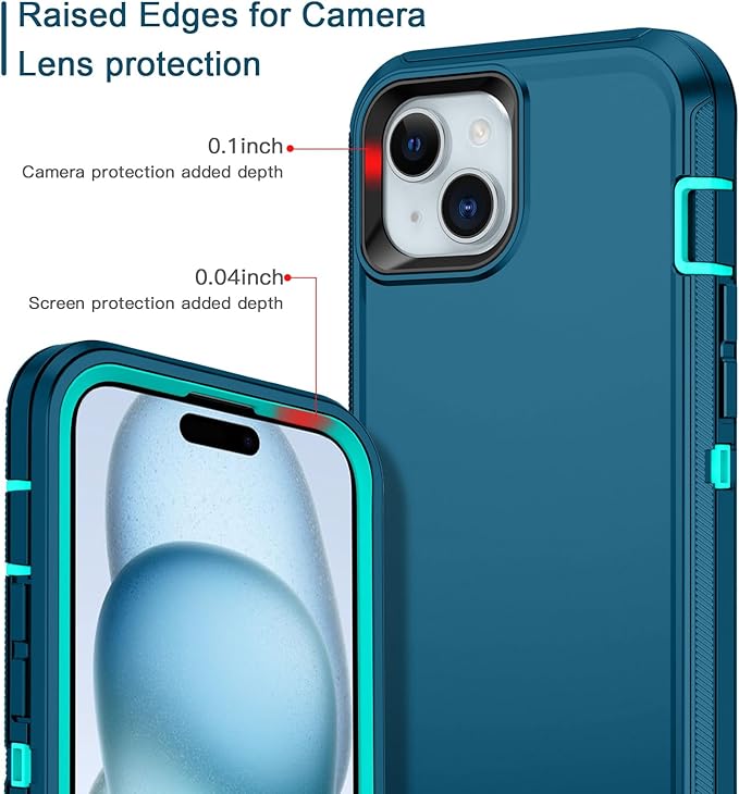 for iPhone 15 Case Shockproof Dust/Drop Proof 3-Layer Full Body Protection [Without Screen Protector] Rugged Heavy Duty Cover Case for Apple iPhone 15 6.1" 2023,Turquoise