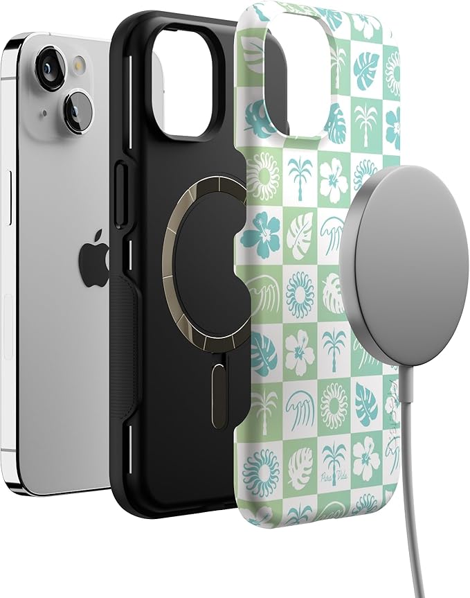 Casely iPhone 14 Case | Coastal Checkers | Pura Vida Floral | Compatible with MagSafe | Bold Protective Design