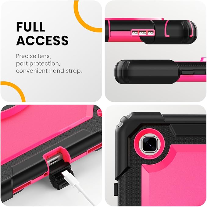 Timecity for Samsung Galaxy Tab A7 10.4 Case 2020/2022, SM-T500/T503/T505/T507/T509, Durable Sturdy Case with Screen Protector Swivel Stand Hand Shoulder Strap Drop-Proof for Galaxy A7 Tablet - Rose