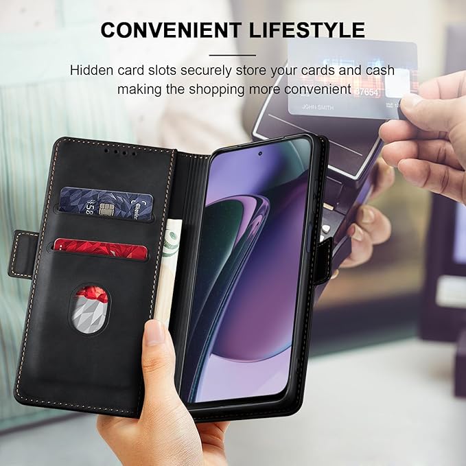 Jasonyu Flip Wallet Case for Moto G Stylus 5G (2023),Leather Magnetic Folio Cover with Card Holder,Kickstand - TPU Shockproof Durable Protective Phone Case,Black