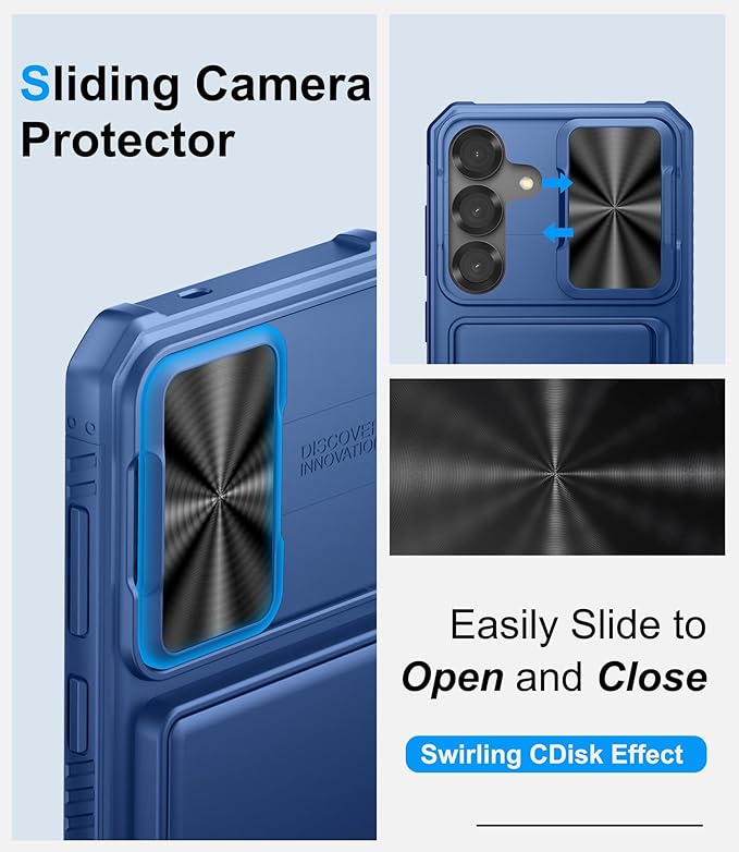 for Samsung Galaxy S25+ Plus Wallet Case, Card Holder (4-5 Cards), RFID Block, Slide Lens Cover, Military Drop Protection, Heavy Duty Men Women Protective Phone Cases for Galaxy S25+ Plus, Blue