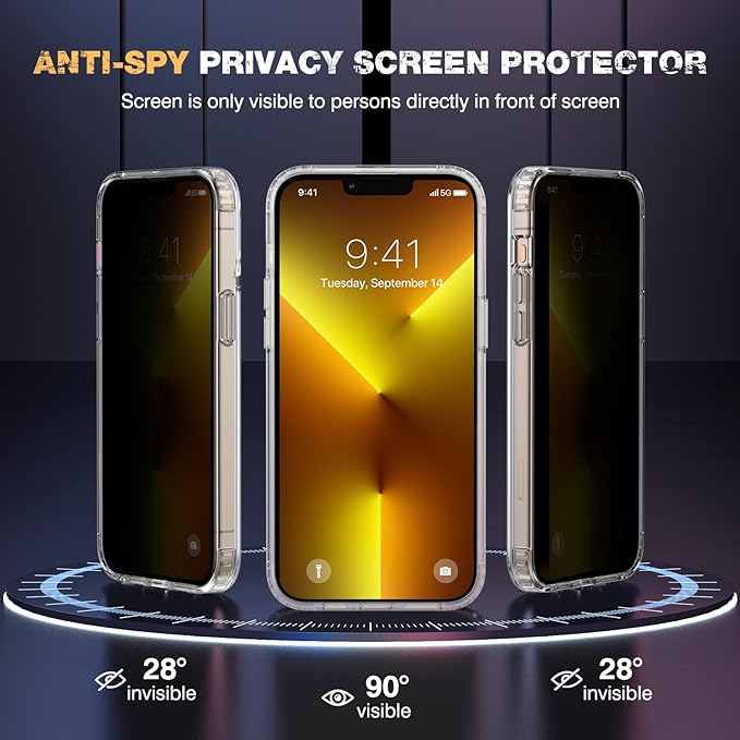 Diaclara Designed for iPhone 13 Pro Case, [with Privacy Screen Protector] [Anti Spy] [Military Grade Drop Protection] Heavy Duty Full-Body Shockproof Phone Case, Clear