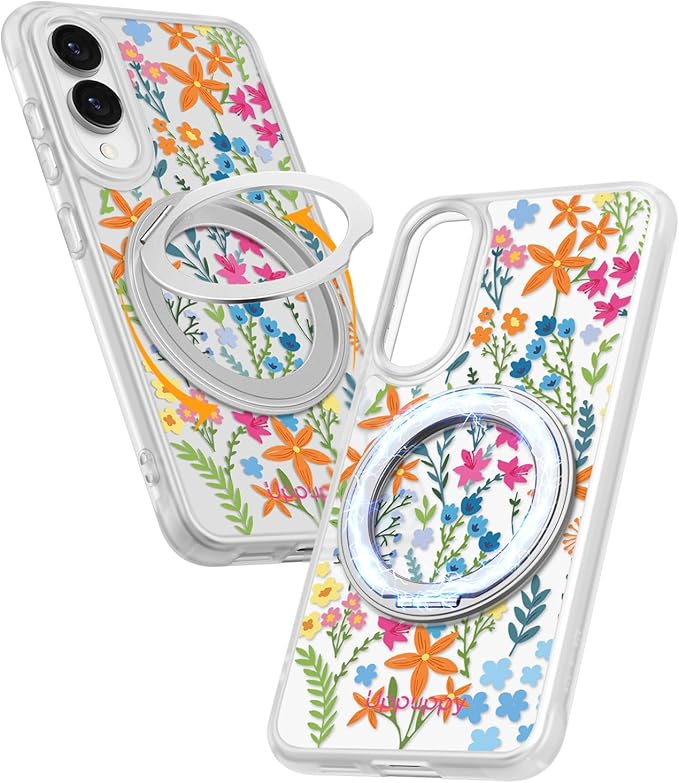 for Samsung Galaxy S25 Edge Case with 360° Rotatable Magnetic Ring - Compatible with MagSafe, Semi-Transparent Soft-Touch Material Shockproof, Cute Colors Flower Design for Women Girl