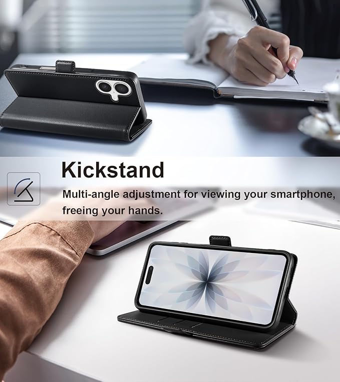 Wallet Flip Case for iPhone 17 5G - [RFID Blocking] Luxury PU Leather Card Holder Magnetic Phone Cover with Kickstand,Shockproof Protective Case,Black