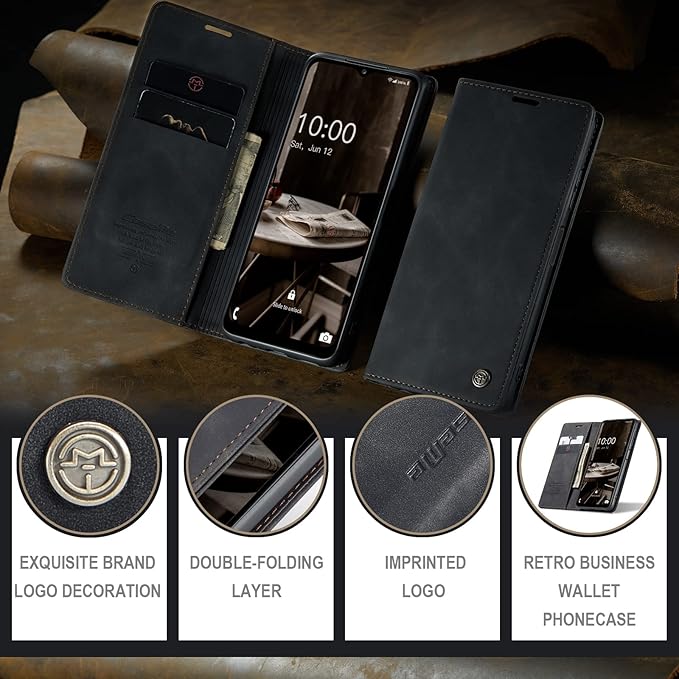 for Samsung Galaxy A14 4G/5G Case, Flip Wallet Leather Case with Card Holder Magnetic Closure Shockproof Kickstand Protective Phone Cases Cover for Galaxy A14 Phone Cover,Black